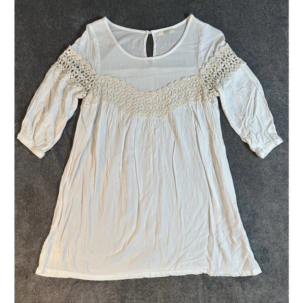 Kori America White Crochet Peak Of Lace Mini Dress Boho Cottagecore Babydoll
